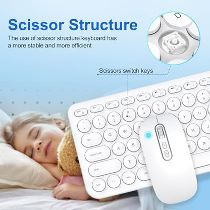 cimetech Wireless Keyboard and Mouse Combo, [Rechargeable keyboard and mouse][Silent Scissor Switch Key][Ultra Slim]Wireless Computer Keyboard and Mouse for Laptop, PC, Computer, Mac, Windows - White