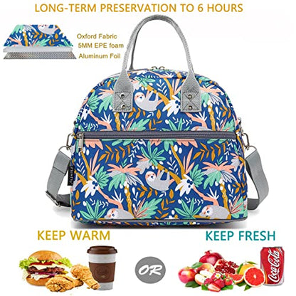 FlowFly Insulated Lunch Bag With Shoulder Strap for Women, Men, and Kids, Large and Reusable, Handle, Freezable Work and School Travel Tote and Meal Prep Organizer,Sloth - color: Sloth