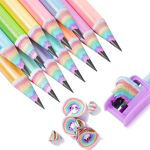 Ainiv 12PCS Eco-friendly Wood & Plastic Free Recycled Rainbow Paper Pencils #2 HB Pencils Number 2 Pencils Erasers Toppers with Pencil Sharpener, Macaron Paper Pencils for School and Office Supplies - color: Macaron, style: 12 COUNT