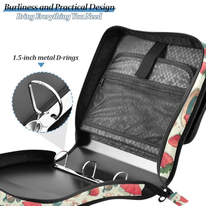 3 Ring Zipper Binder Strawberry Binders Bag with Shoulder Strap 500 Sheets Paper Organizer Trapper Keeper Documents Storage File Folder for School Office - color: A428