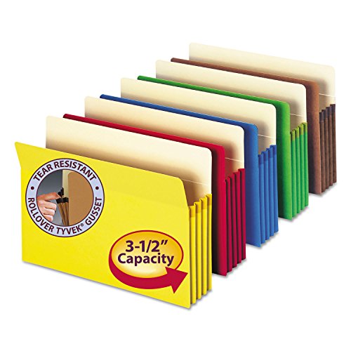 Smead File Pocket, Straight-Cut Tab, 3-1/2" Expansion, Letter Size, Assorted Colors, 5 per Pack (73892) - size: 1-Pack