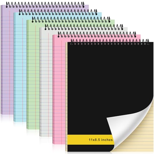 Resurhang 6 Pcs Legal Pad Top Spiral Bound Notebook 70 Sheets Double Sided College Ruled Paper Notepad Memo Steno Pad with Stiff Cover for Business College(8.5 x 11 Inches,No Holes,6 Colors) - color: 6 Colors, size: 8.5 x 11 Inches, style: No Holes