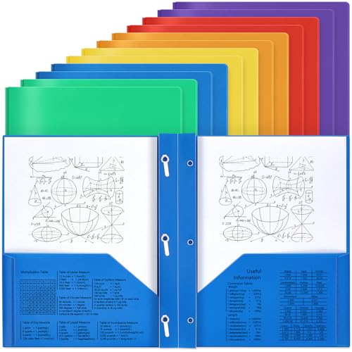 Yeaqee 12 Pcs Plastic Folders with Pockets and Prongs Plastic Folder 2 Pockets 3 Prongs with Card Slot for Office, School for Students, Teachers, Office Workers (Stylish Color) - color: Stylish Color