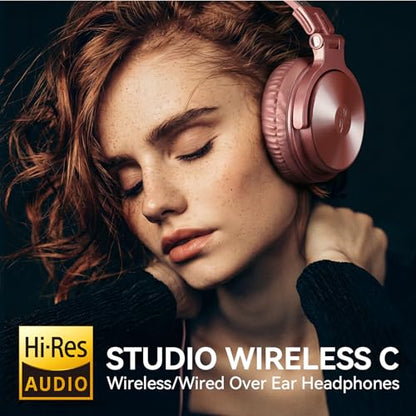 OneOdio Bluetooth Over Ear Headphones, 110 Hrs Wireless/Wired Stereo Sound Foldable Headsets with Deep Bass 50mm Neodymium Drivers for PC/Phone/Tablet - Studio Wireless Pro C, Rose Gold - color: Rose Gold