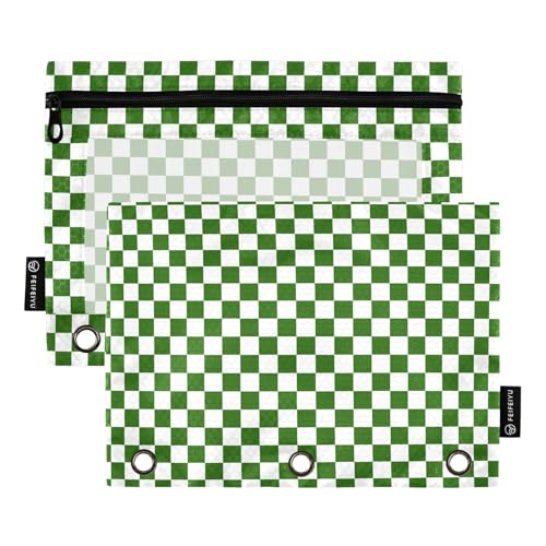 Emelivor Checkerboard White Green Plaid Pencil Pouch for 3 Ring Binder 2 Pcs Pockets Pencil Pouches Bag with Clear Pencil Case Cosmetic Bag for Office Daily School Supplies - color: Colored038