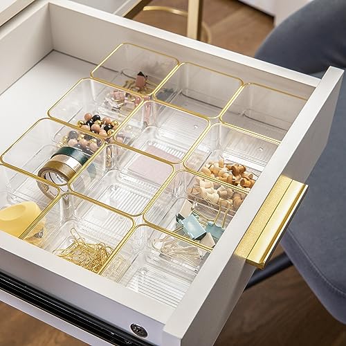 Martha Stewart Kerry Plastic Stackable Office Desk Drawer Organizers, 3" x 3", 12 Pack, with Gold Trim - size: 3" x 3"