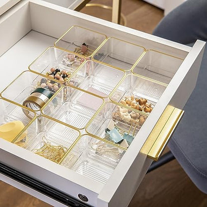 Martha Stewart Kerry Plastic Stackable Office Desk Drawer Organizers, 3" x 3", 12 Pack, with Gold Trim - size: 3" x 3"