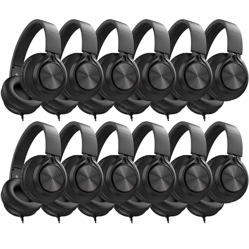 AILIHEN Headphones Wired 12-Pack Bulk for School Students Kids K-12 Classroom，Adjustable, Foldable, Over-Ear Headsets with Microphone HD Stereo Sound 3.5mm Jack for Chromebook, Laptop (Black) - color: Black