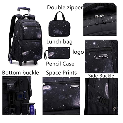 VIDOSCLA Elementary Galaxy Teens Rolling Backpack Kids Boys Luggage with Wheels Trolly BookBag for School-6 Wheels - color: Sky Blue-3pcs 6 Wheels, style: 6 Wheels 3pcs