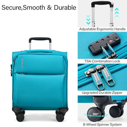 Hanke 16 Inch Underseat Carry On Luggage with Spinner Wheels for Airline, Small Softside TSA Approved Luggage Lightweight Rolling Suitcases Under Seat Travel Carry-On Bag(Caribbean Blue) - color: Caribbean Blue, size: 16 Inch Underseat