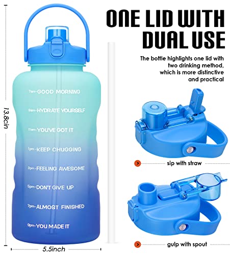 HydroPal 1 Gallon Water Bottles with Straw, 128 oz Water Bottle BPA Free Innovative 2-IN-1 Lid Gym Bottle with Times to Drink Motivational, Large for Sports Fitness Camping Water Jug （13.8X5.5 inch） - color: Sky Mirror