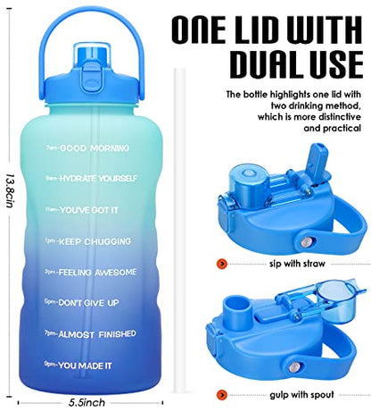 HydroPal 1 Gallon Water Bottles with Straw, 128 oz Water Bottle BPA Free Innovative 2-IN-1 Lid Gym Bottle with Times to Drink Motivational, Large for Sports Fitness Camping Water Jug （13.8X5.5 inch） - color: Sky Mirror