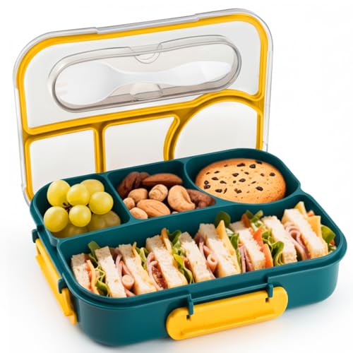 EASYFUN Bento Box Adult, Lunch Box, 4-Compartment Lunch Containers, Drop-Proof, Dishwasher Safe & Made with BPA-Free Materials (Dark blue) - color: Dark Blue
