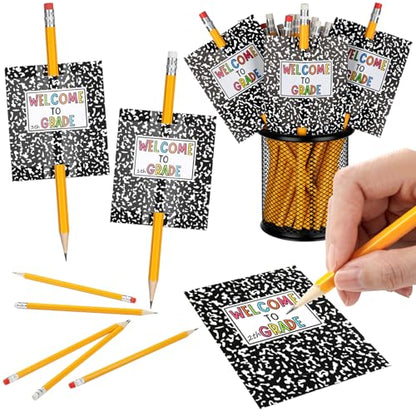 96 Pcs Inspirational Pencils Cards Gifts Composition Back to School Gifts for Students Including 48 Motivational Pencils 48 Composition Cards Welcome to Grade for Classroom Prize Reward(Classic)