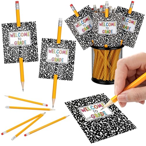 96 Pcs Inspirational Pencils Cards Gifts Composition Back to School Gifts for Students Including 48 Motivational Pencils 48 Composition Cards Welcome to Grade for Classroom Prize Reward(Classic)