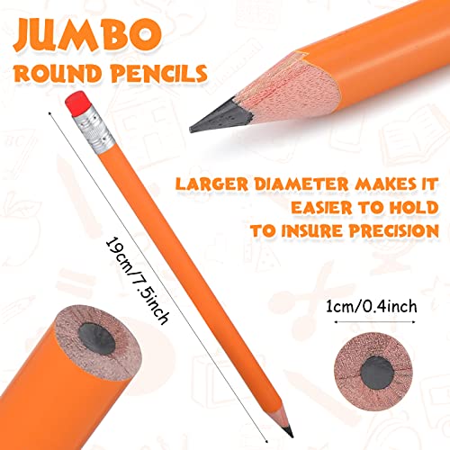 Fainne 48 Pcs Fat Pencils Jumbo Big Thick Large Pencils and 3 Pieces Sharpeners for Kids Beginners Preschoolers Kindergarten School Office Supplies(Orange+Silver,Round) - color: Orange+Silver, style: Round
