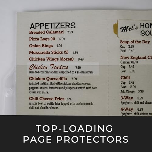 Risch Heavy-Duty 3-Hole Punched Clear Vinyl Page Protectors, Plastic Sleeves for Menu Binders, Letter-Sized Document Storage, and Recipe Books, 10-Gauge Vinyl, 8.5” X 11”, Pack of 50 - size: 8.5 X 11
