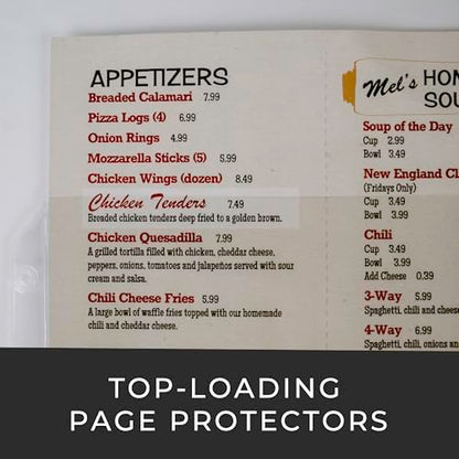 Risch Heavy-Duty 3-Hole Punched Clear Vinyl Page Protectors, Plastic Sleeves for Menu Binders, Letter-Sized Document Storage, and Recipe Books, 10-Gauge Vinyl, 8.5” X 11”, Pack of 50 - size: 8.5 X 11
