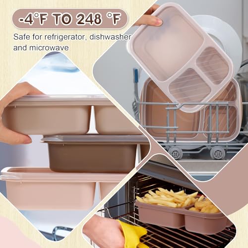 Honeydak 5 Pack Snack Containers 3 Compartment Bento Snack Boxes Divided Meal Prep Containers with Lids Reusable Adults Lunch Food Storage Box for School Work Travel(Brown) - color: Brown