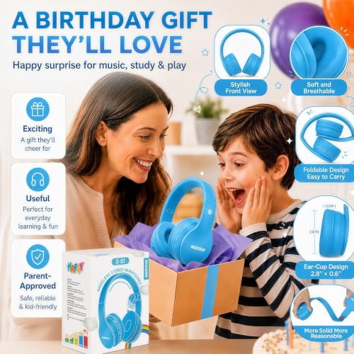 MIDOLA Kids Bluetooth Headphones 68H Play Time,Volume Limit 85/94dB, Foldable Lightweight Wireless Over-Ear Headphone for Kid Toddler Child Pad Tablet,Headsets with Built-in Mic Blue - color: Blue