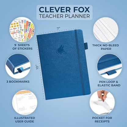 Clever Fox Teacher Planner, School & Homeschool Book, B5 Size Mystic Blue | Undated, 7x10, lay-flat binding, heavy-duty hardcover, teacher lesson weekly & daily planner, homeschool supplies - color: Mystic Blue, size: Smaller than A4 (7″ x 10″)