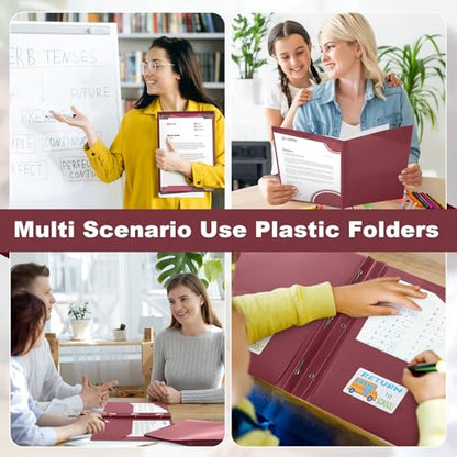 Henoyso 24 Set Take Home Folders with Clear Front Pocket, School-to-Home Communication Folder Bulk for Back to School Classroom, Heavy Duty Plastic Parent-Teacher Homework Folders (Dark Red) - color: Dark Red
