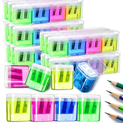 Shemira 60 Pack Pencil Sharpeners Bulk, Manual Pencil Sharpener for Kids, Double Hole Handheld Portable Pencil Sharpener, Great for School Classroom Supplies, Office, Home, 4 Colors