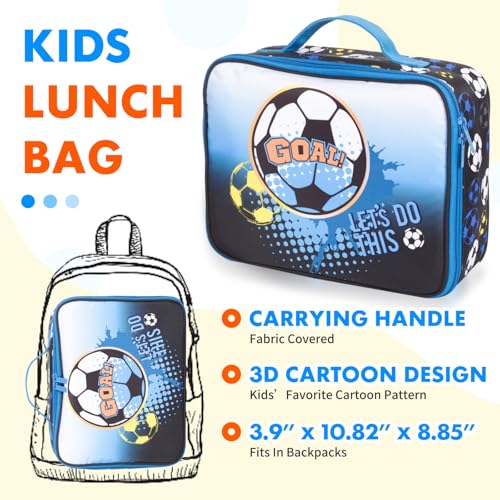 Kids Bento Lunch Box Set with 1200ml Leak-Proof Lunch Containers with 3 Compartments, 22oz BPA-Free Water Bottle, Insulated Lunch Bag for Back to School Kids Girls Boys - color: Soccer