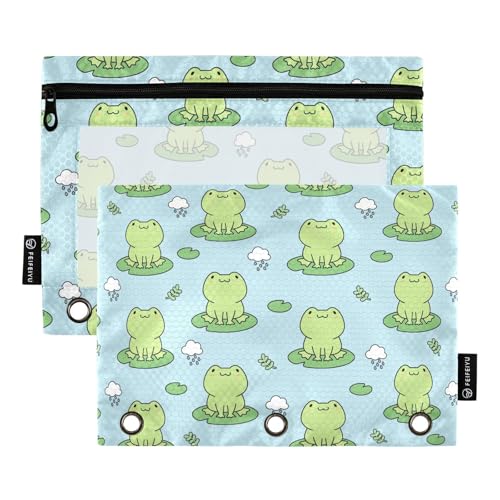ZAZYXTJ Frogs Binder Pencil Pouchs 3 Ring with Zipper Clear Window Office Organizers bag for School Students Teacher Supplies 2 Pack - color: Frogs