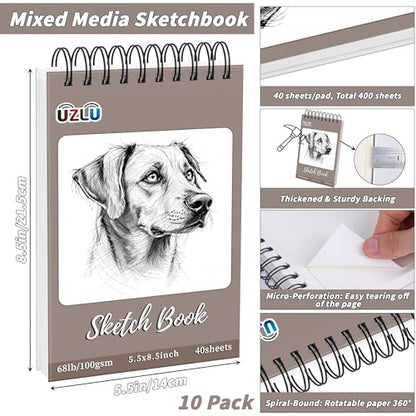 10 Pcs Sketch Books Bulk 5.5 x 8.5 in 400 Sheets Top Spiral Bound Sketch Pad Drawing Paper 40 Sheets Each Acid Free Mixed Media Sketchbook 68lb/100gsm Art Supplies for Beginner Artist - size: 5.5x8.5in, style: 10 Pack-Total 400 sheets