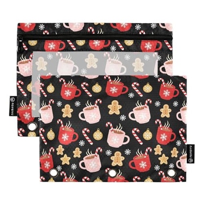 Christmas Snowflakes Pencil Pouches for 3 Ring Binder, Zipper Binder Pencil Case, 2 Pack Clear Window Case Bag for Office Organizers - color: Christmas Snowflakes