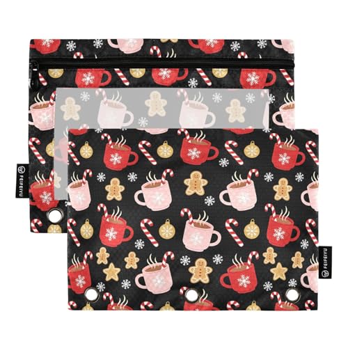 Christmas Snowflakes Pencil Pouches for 3 Ring Binder, Zipper Binder Pencil Case, 2 Pack Clear Window Case Bag for Office Organizers - color: Christmas Snowflakes