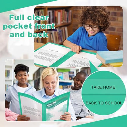 Henoyso 24 Pcs Plastic Folders with Clear Front Pockets Heavy Duty Take Home Back to School Pockets Homework Folders for School Students Parent Teacher Classroom Communication (Green) - color: Green