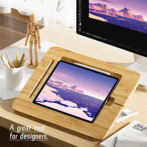 AFOOYO Wooden Tablet Drawing Stand - Adjustable 5 Angles for Laptop,Book Reading Stand, Compatible with 12.9/13inch iPad Pro with iPad Case Version(3rd - 7th Gen) - color: Bamboo, size: Large-Fit iPad Pro 12.9/13 inches