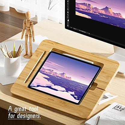 AFOOYO Wooden Tablet Drawing Stand - Adjustable 5 Angles for Laptop,Book Reading Stand, Compatible with 12.9/13inch iPad Pro with iPad Case Version(3rd - 7th Gen) - color: Bamboo, size: Large-Fit iPad Pro 12.9/13 inches