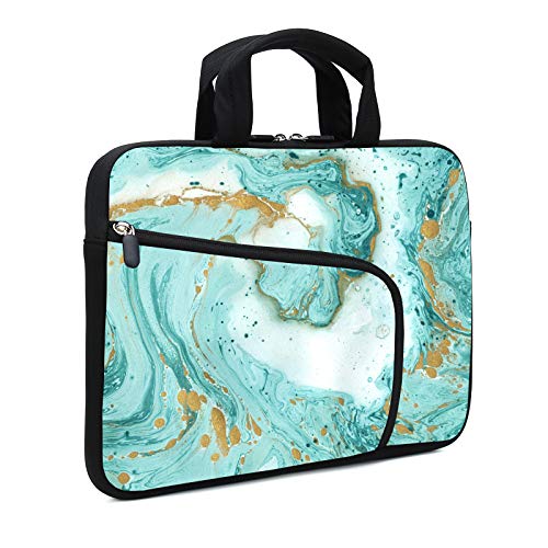 Laptop Sleeves 14 15 15.4 15.6 Chromebook Case Notebook Sleeve PC Messenger Bag Tablet Case Neoprene Handle Sleeve for Men Women, Two Pockets (Green Marble) - color: Green Marble