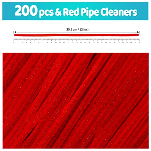 Iooleem 200pcs Red Pipe Cleaners, Chenille Stems, Pipe Cleaners for Crafts, Pipe Cleaner Crafts, Art and Craft Supplies. - color: Red, size: Small Pack