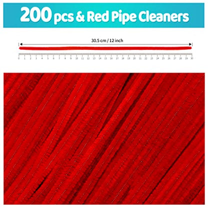 Iooleem 200pcs Red Pipe Cleaners, Chenille Stems, Pipe Cleaners for Crafts, Pipe Cleaner Crafts, Art and Craft Supplies. - color: Red, size: Small Pack
