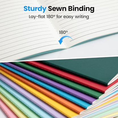 12 Pack A5 Lined Notebooks – Ruled Journal Bulk Set, 12 Colors, 7mm Ruled, 230g Thick Kraft Cover, 60 Pages, 8.3x5.5 Softcover – Stitch Bound, Lays Flat, Cream Paper, No Bleed - color: Muticolour 12 Pack