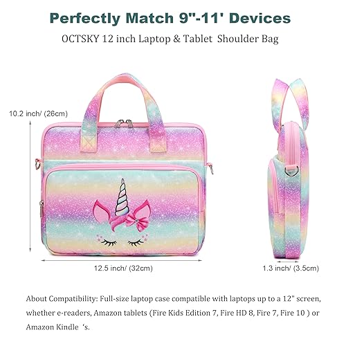 Octsky Kids Tablet Carrying Sleeve - 12.5 Inch Protective Bag with Shoulder Strap, Soft Lining - color: Butterfly Lake