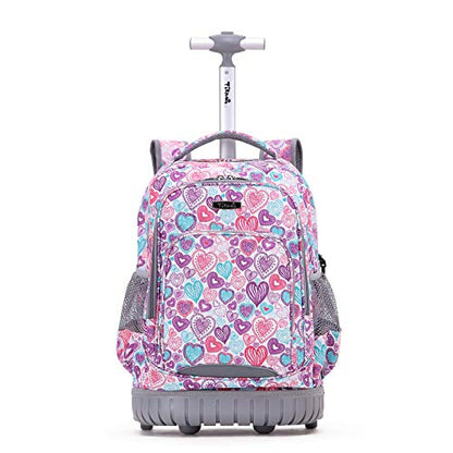 Tilami Rolling Backpack for Kids 19 inch Backpack on Wheels for Boys & Girls - color: Colorful Hearts