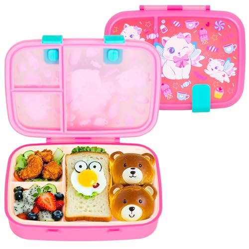 Cute Cartoon Bento Lunch Box for Kids, 800ml/27oz BPA-Free Leak-Proof Food Containers with 3 Compartments, Dishwasher Safe, Back to School Students Lunches Size for Ages 3-7 - color: B19. Cat