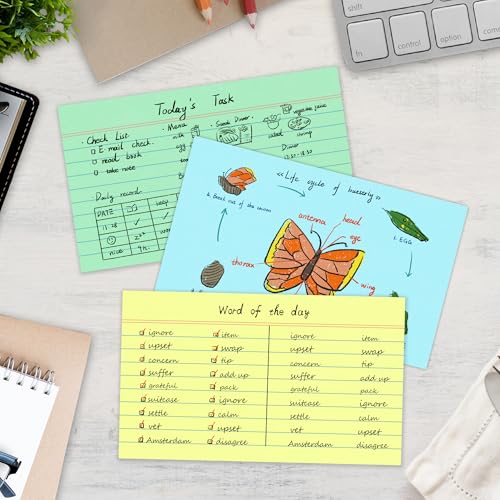 Chell Pastel Colors Ruled Index Cards 3x5 Heavyweight, 200 Count | 65 lb. Cover Weight, Ruled Front and Blank Back, Easy Writing, Not Easy to Penetrate Ink - color: Pastel, size: 3"x5"