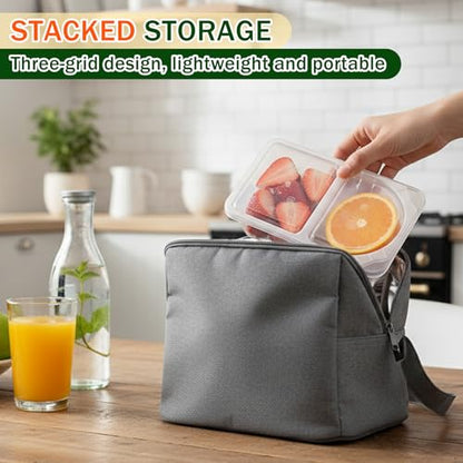 Reusable 10 OZ Snack Containers Compartment with Lids - 10 Sets Snack Containers, Double Snackle Box Compartment Condiment Containers, Snack Box for Sauce and Snacks