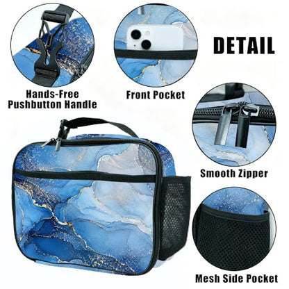Blue Marble Lunch Bag Insulated Reusable Lunch Box Kids Girls Boys Cooler Thermal Tote Bag For Men Women School Work Picnic - color: Marble