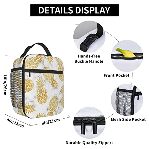 YETTA YANG Marble Gold Pineapple Portable Lunch Bag Insulated Lunch Box Reusable Totes For Women Men Work Picnic Camping - color: Black18