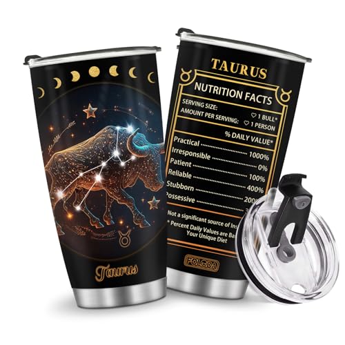 Horoscope Taurus 20oz Insulated Tumblers Mug Cup Gifts for Birthday Boys Girls Men Women Son Daughter Travel Essentials Accessories Must Have Cold Iced 20oz - color: Taurus-652