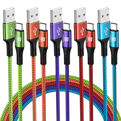 USB C Cable 5 Pack 10ft USB Type C to A Cord Fast Charging Nylon Braided | USB to USB C Cable for Samsung Galaxy S9 S8 Note 9 Note 8 Galaxy Note 20 10 S21 S20 S10 Plus USB Type C Cable