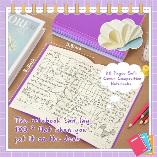 Handepo 100 Pack A5 Composition Notebooks Bulk 5"x8" Wide Ruled Purple Soft Cover Journals, 60 Pages Journals Bulk School Supplies for Students Classroom Office - color: Purple, size: A5