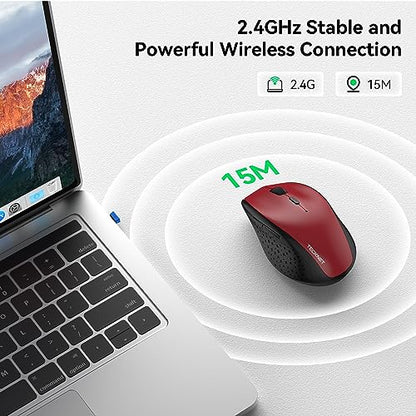 TECKNET Wireless Mouse, 2.4G USB Computer Mouse with 6-Level Adjustable 4800 DPI, 30 Months Battery, Ergonomic Grips, 6 Buttons Portable for PC, Chromebook, Mac (Red) - color: Red
